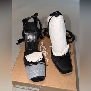 Christian Louboutin Cassis Lace-Up Black Satin Pumps